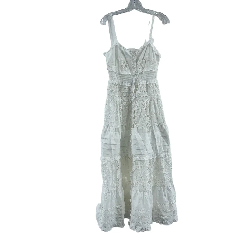 Deal Zone Line & Dot Eyelet White Tiered Maxi Dress Women’s XS NWT Polyester Blend