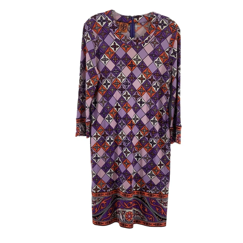 Closeout Tory Burch Purple Mod Print Silk Midi Shift Dress Women’s Medium Preowned