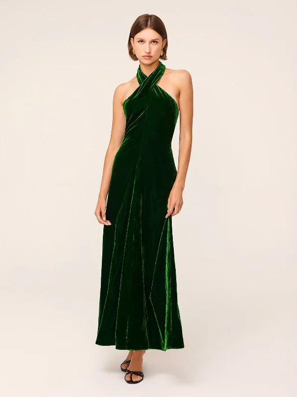 Great Bargains Neve Green Velvet Halter Dress