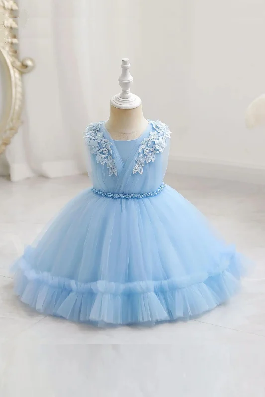Best Deals Flower Shawl Beading Belt Sleeveless Lace Bottom Cotton Girl Princess Dress Kids Clothes For Birthday Party