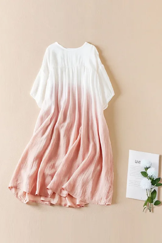 Act Fast Women Spring Summer Ramie Dress Gradient Design Loose Long Dresses Female Cotton Act Fast Women Spring Summer Ramie Dress Gradient Design Loose Long Dresses Female Cotton