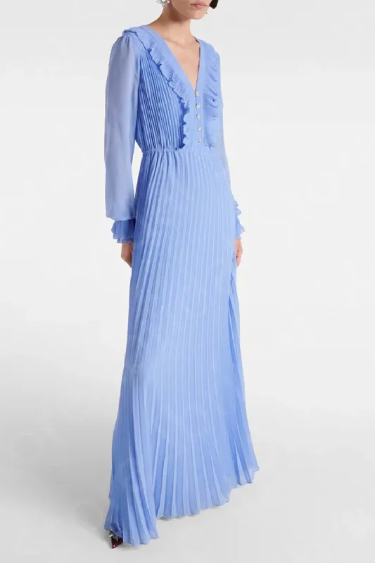 Factory Direct Sale Charming Baby Blue Dresses Bride Gown Wedding Party Dresses Pleating Bottom