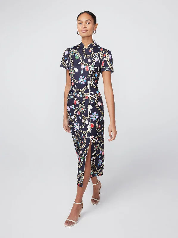 Reduced Prices Leia Black Chain Print Midi Dress