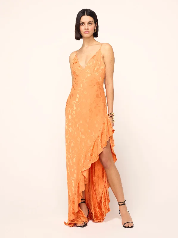 Buy Now Brigitte Apricot Tulip Jacquard Maxi Dress