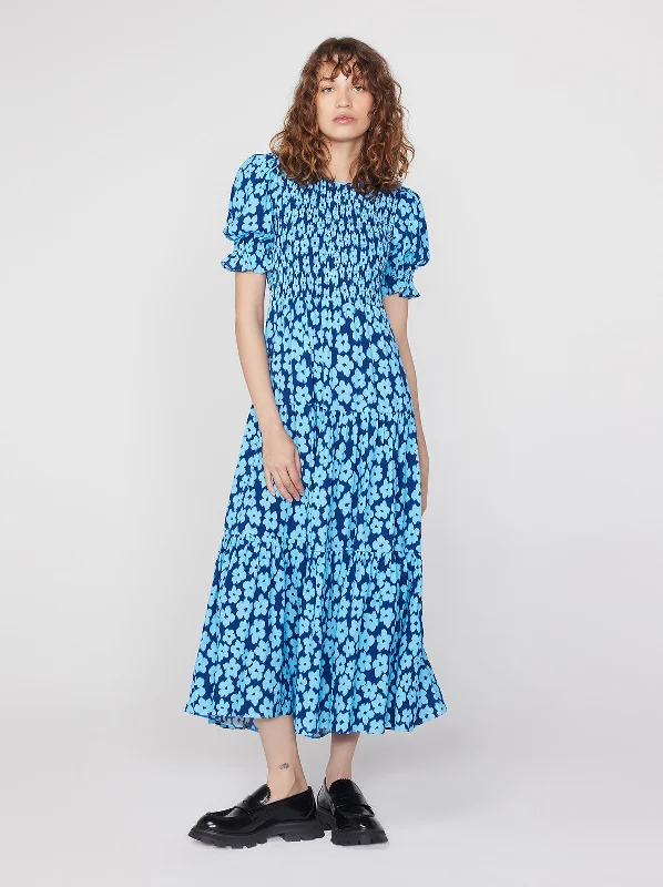 Price Smash Persephone Blue Blurred Floral Midi Dress