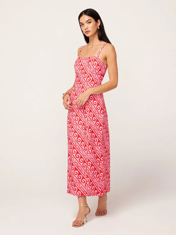 Discount Deals Ursula Pink Wave Print Midi Dress