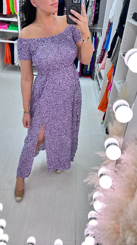Sale Event Perdita Lilac Dalmatian Print Bardot Maxi Dress