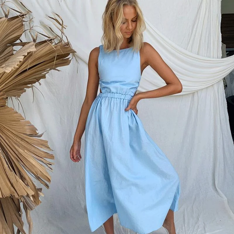 TIME-Limited Offer Solid Color Open Back Midi Dress