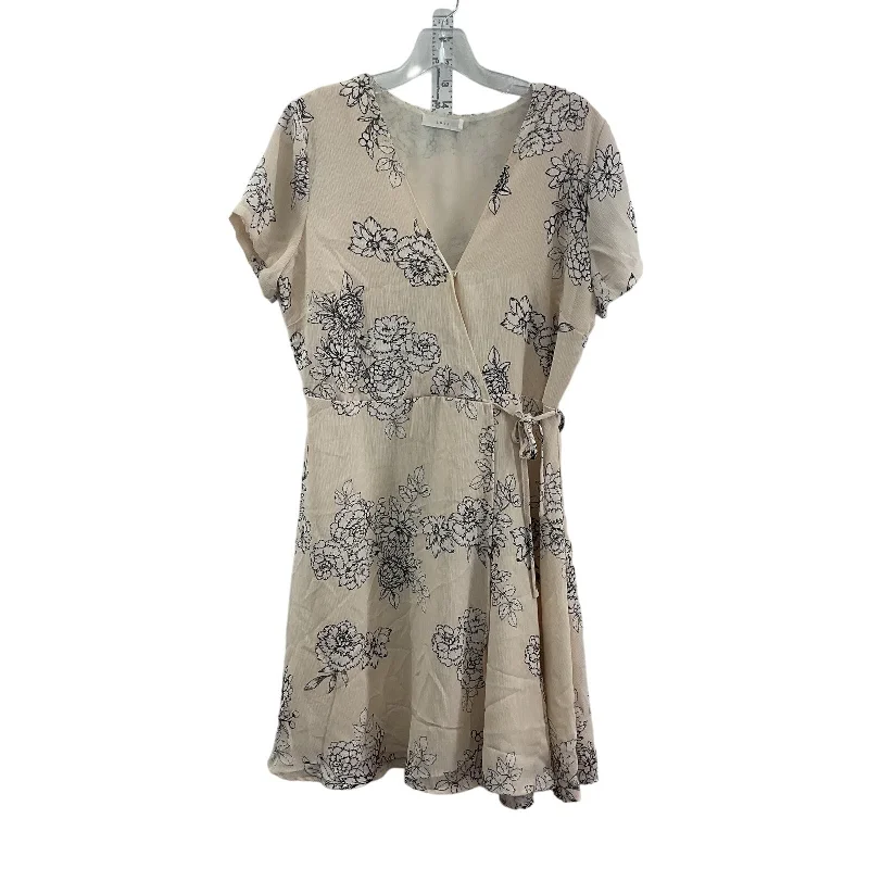 Stock Clearance LUSH Beige White Floral Print Women's Mini Silk Wrap Dress, Preowned, Size L Stock Clearance LUSH Beige White Floral Print Women's Mini Silk Wrap Dress, Preowned, Size L