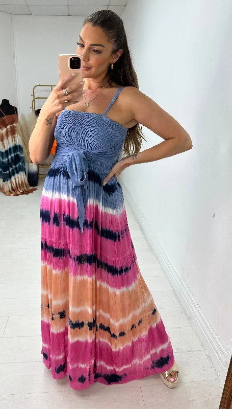 Members Only Sayla Tie Dye Elasticated Bust Tie Maxi Dress