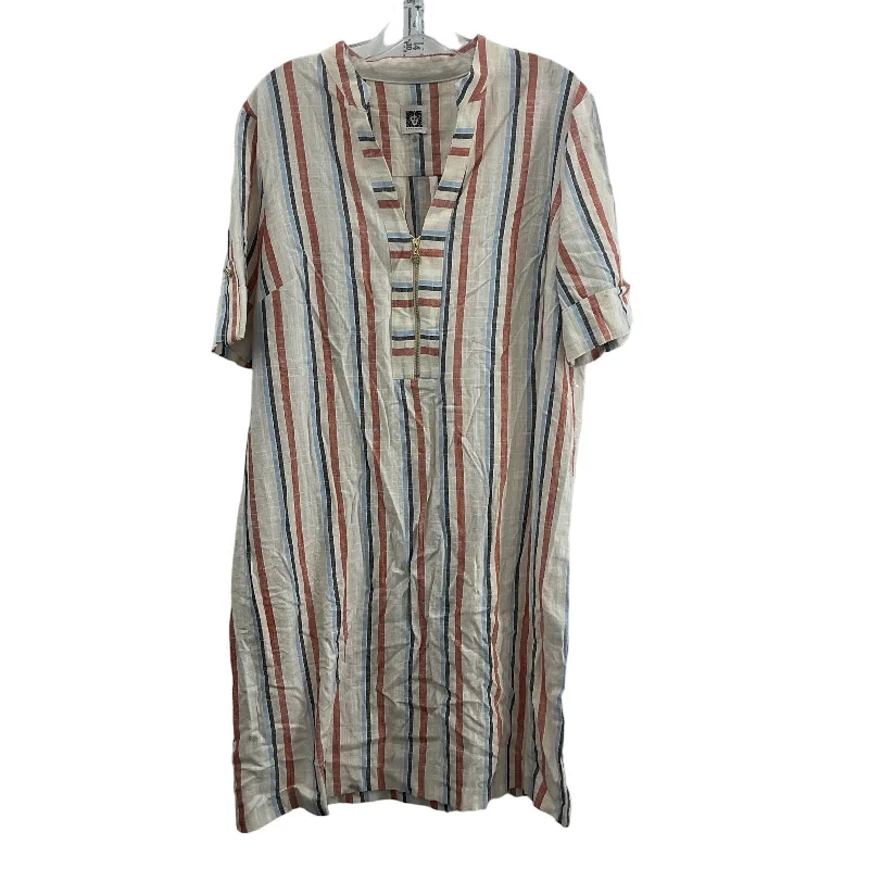 Buy More, Save More Anne Klein Cream Brown Striped Womens Tunic Shift Dress Size 12 Midi Cotton Buy More, Save More Anne Klein Cream Brown Striped Womens Tunic Shift Dress Size 12 Midi Cotton