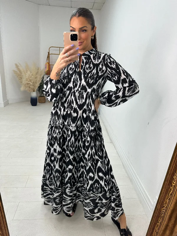 Limited Stock Heston Monochrome Tiered Hem Dress