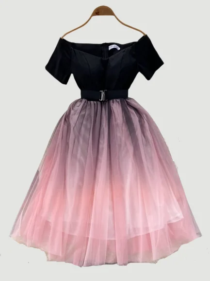 Special Savings Women Elegant Off The Shoulder Party Dress Summer Casual Short Sleeve High Waisted A A Line Sexy Mesh Long Robe