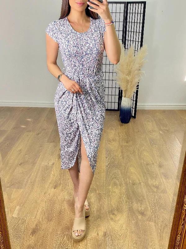 YEAR-End Clearance Mardin Pressed Flower Print Wrap Front Dress