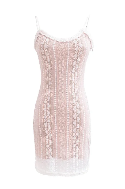 TIME-Limited Offer Women Sweet Lace Jacquard Strap Mini Dress Slim Backless Chic Short Dresses