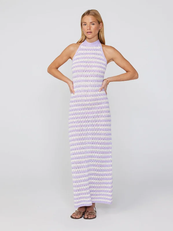 Fantastic Offers Atlanta Lilac Stripe Crochet Knit Halter Dress