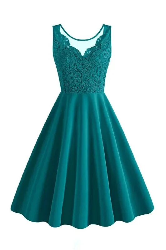 Exclusive Preview Elegant Sleeveless Turquoise Short Prom Dress Summer Swing Pinup Lace Cocktail Vintage Robe Gowns Birthday Dress for Women