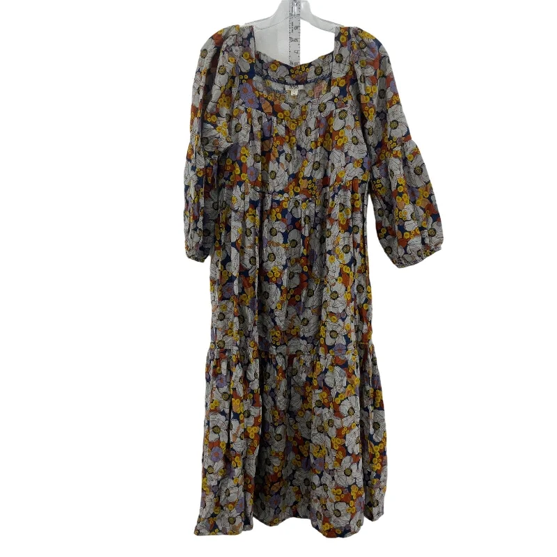 Final Markdown a.n.a. Blue Womens Floral Print Cotton Peasant Maxi Sundress, S - Preowned