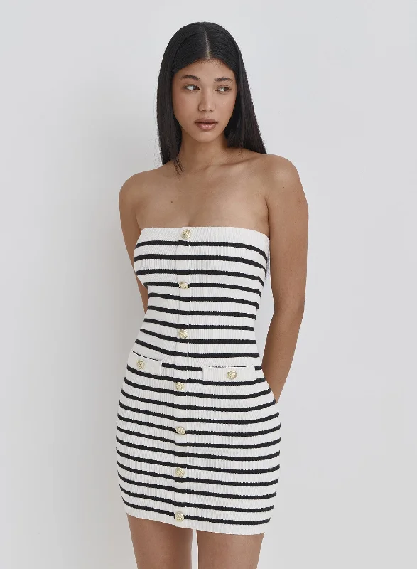 Epic Deals Multi Stripe Knitted Bandeau Button Mini Dress- Ally