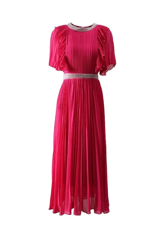 Daily Specials Spring Summer Women's Pleated Dress Flare Sleeved Beading Flounced Edge Dresses Daily Specials Spring Summer Women's Pleated Dress Flare Sleeved Beading Flounced Edge Dresses
