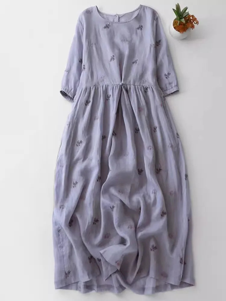 Unbeatable Prices Elegant Flower Embroidery Ramie Ladies Dresses Summer Cotton Midi Dress for Women Unbeatable Prices Elegant Flower Embroidery Ramie Ladies Dresses Summer Cotton Midi Dress for Women