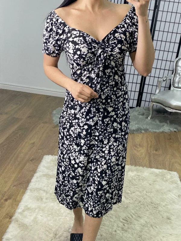 Deal Alert Monsoon Floral Print Black Sweetheart Midi Dress