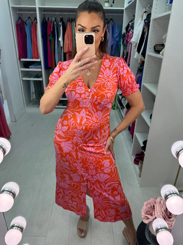 Exclusive Deal Lulu V Neck Floral Print Midi Dress