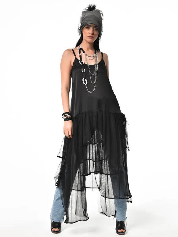 Price Break Metamorphoza Satin and Mesh Maxi Dress