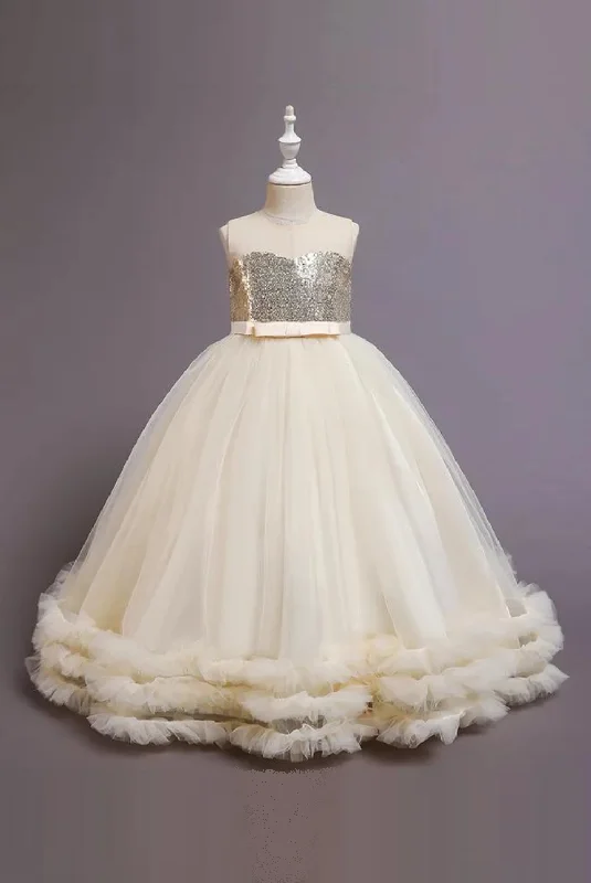 Seasonal Sale Girls Dress Skirt Summer Sequined Wedding Dress Embroidered Mesh Princess Ball Gown Unlimited Season Kids