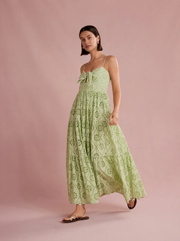 Overstock Immy Pistachio Broderie Midi Dress