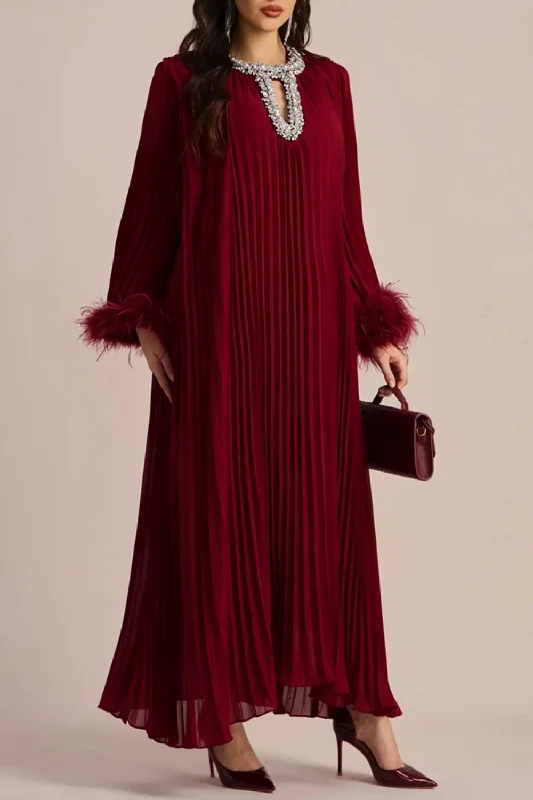 Amazing Deals Spliced Diamonds Luxury Cocktail Dress for Women O Neck  Patchwork Feather Dresses
