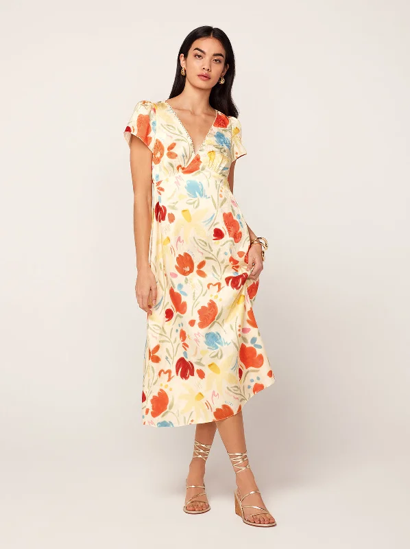 Deal Zone Effie Pastel Floral Jacquard Midi Dress