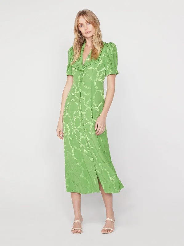 Flash Deals Bethany Green Chain Jacquard Tea Dress