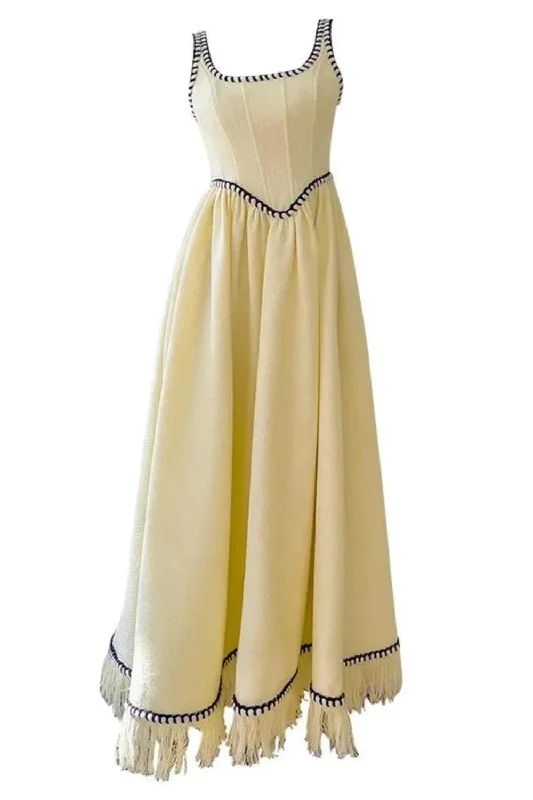 Take Advantage French Elegant Tweed Thick Straps Dresses For Women Square Collar Sleeveless Vintage Maxi Bottom Dress Take Advantage French Elegant Tweed Thick Straps Dresses For Women Square Collar Sleeveless Vintage Maxi Bottom Dress