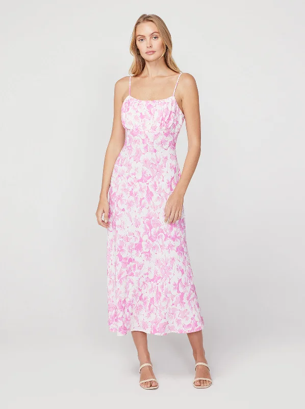 Special Price Velma Pink Pansy Print Midi Dress