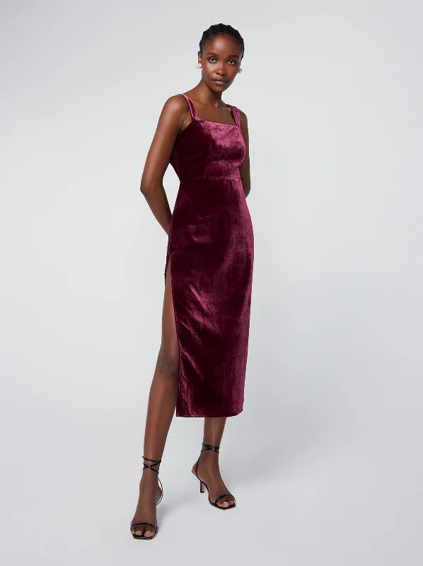 Best Bargains Aretha Burgundy Velvet Dress
