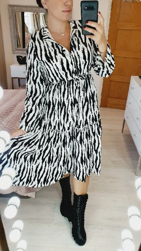 Huge Discounts Whitnie Zebra print Tiered Swing Dress