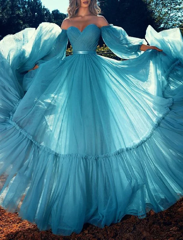 Blowout Sale A-Line Prom Dresses Tiered Plisse Dress Quinceanera Formal Evening Floor Length Long Sleeve Off Shoulder Chiffon with Tiered Blowout Sale A-Line Prom Dresses Tiered Plisse Dress Quinceanera Formal Evening Floor Length Long Sleeve Off Shoulder Chiffon with Tiered