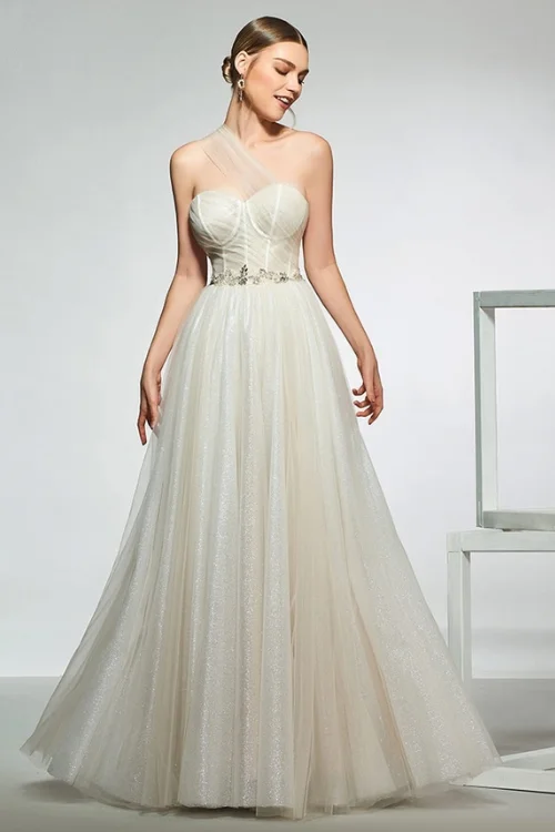 Epic Deals Dress elegant one shoulder beading sleeveless zipper up wedding dress a line floor length Epic Deals Dress elegant one shoulder beading sleeveless zipper up wedding dress a line floor length