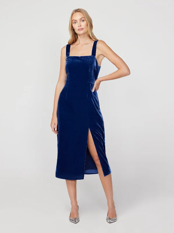 Online Specials Mara Navy Velvet Midi Dress