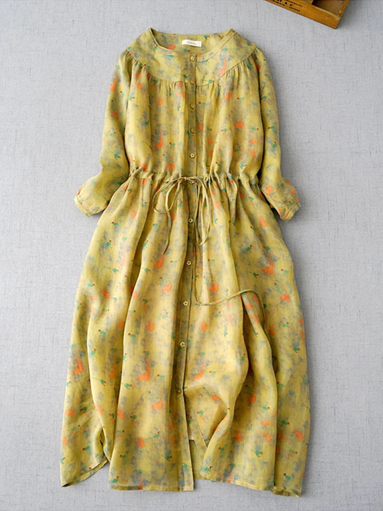 Mega Deal Dresses Lace Up Patchwork Single-Breasted Midi Dress Floral Sundress