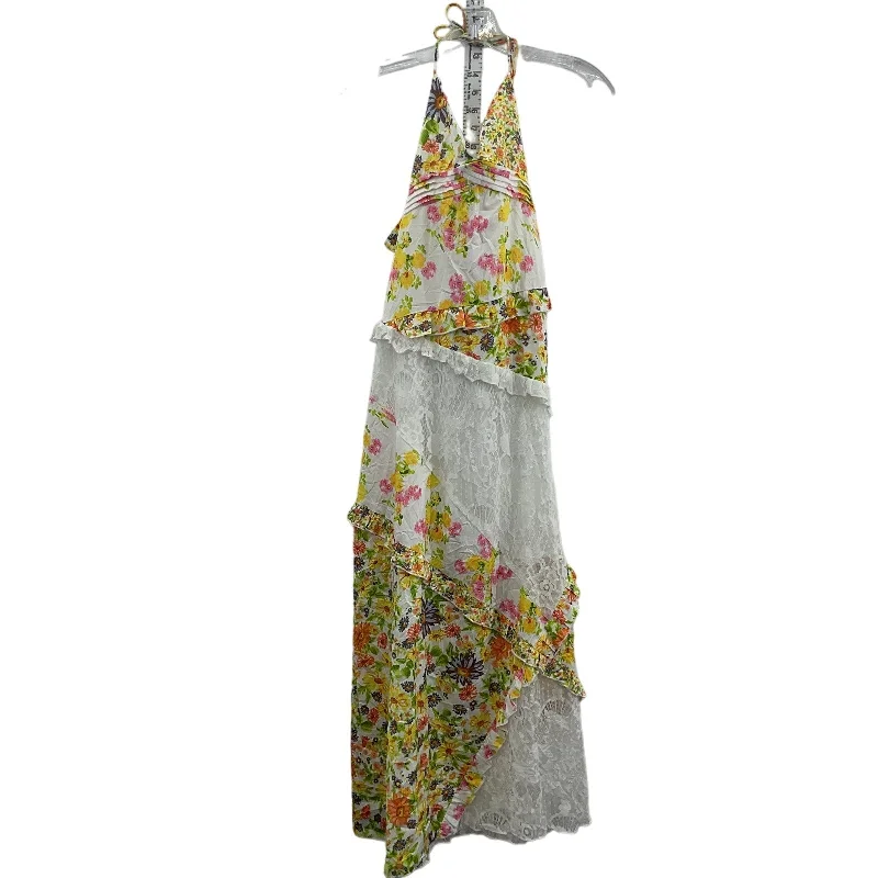 Blowout Deals Cherley White Yellow Floral Women's Halter Long Ball Gown Dress M NWT Polyester