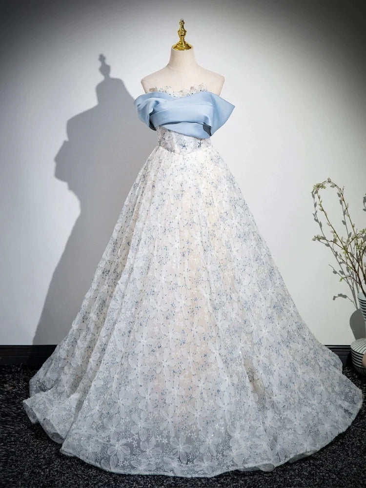 Limited Availability A-Line Off Shoulder Tulle Lace Blue Long Prom Dress Quinceanera Dress Limited Availability A-Line Off Shoulder Tulle Lace Blue Long Prom Dress Quinceanera Dress