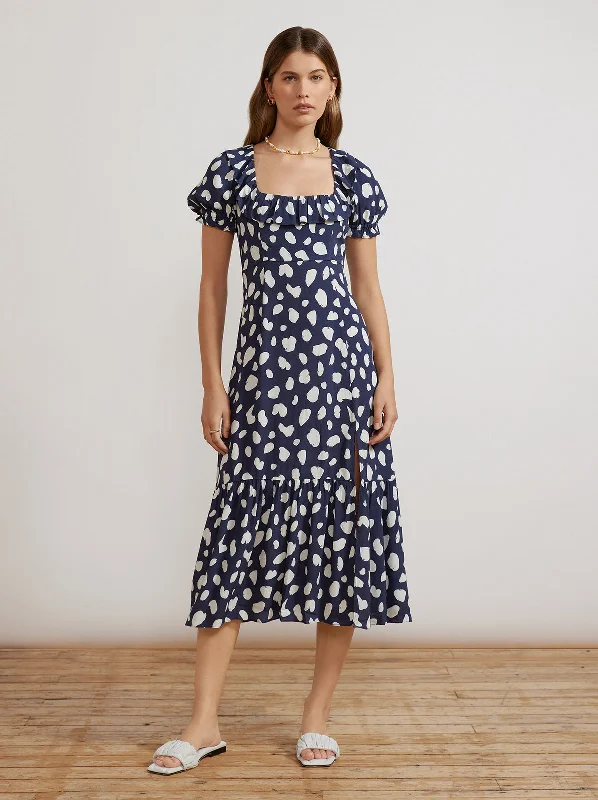 Savings Bonanza Prunella Navy Animal Spot Dress