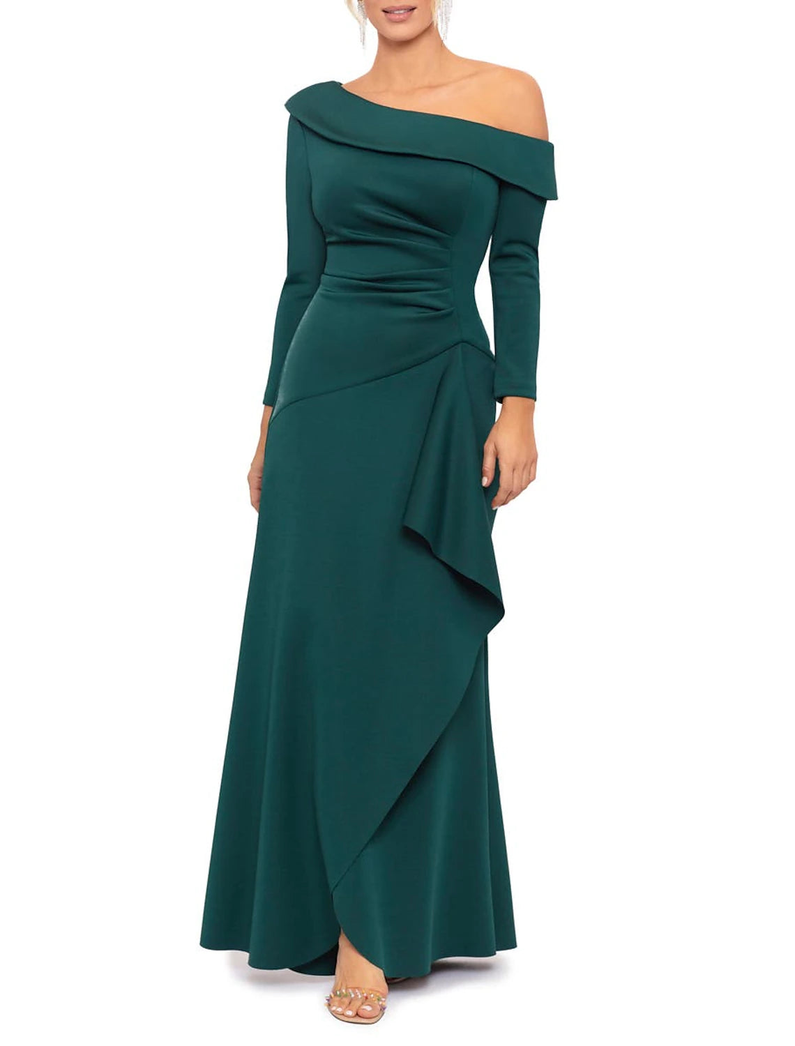 Exclusive Offers A-Line Mother of the Bride Dress Formal Wedding Guest Party Elegant One Shoulder Floor Length Satin Half Sleeve with Pleats Split Front