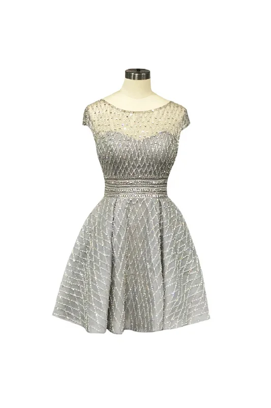 Price Fest Crystals Full Beading Party Dresses Grey Knee-Length Skirt Scoop Neck Short Cocktail Dresses Price Fest Crystals Full Beading Party Dresses Grey Knee-Length Skirt Scoop Neck Short Cocktail Dresses