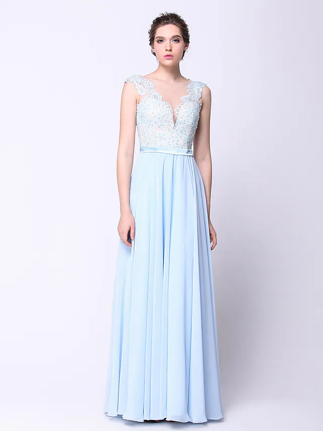Clearance Sale Open Back Dress Holiday Floor Length Sleeveless Plunging Neck Chiffon with Beading Appliques Clearance Sale Open Back Dress Holiday Floor Length Sleeveless Plunging Neck Chiffon with Beading Appliques