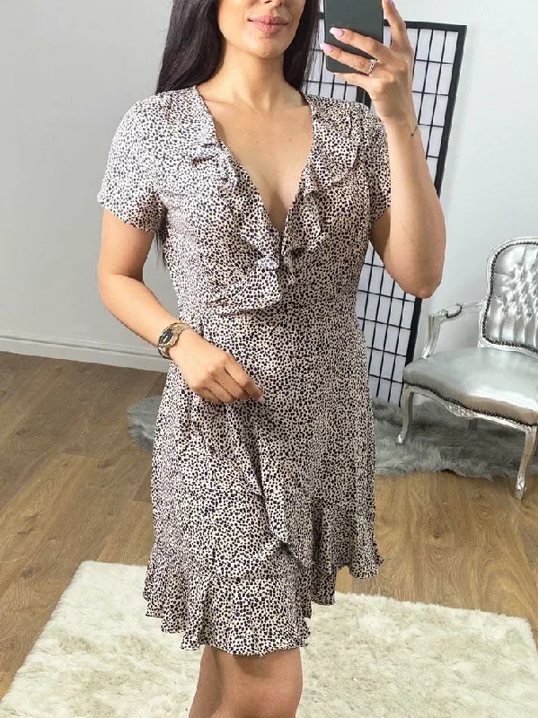 New Deals Ceylan Polka Dot Wrap Ruffle Detail Dress