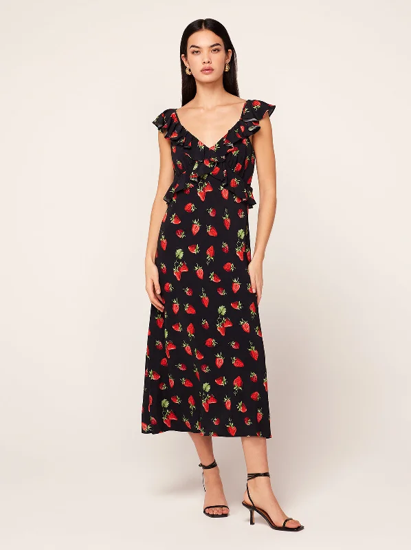 Hurry In Rosemary Berry Print Midi Dress