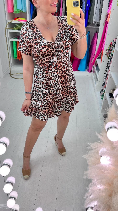 Grand Opening Sale Femina Animal Print Wrap Ruffle Detail Dress